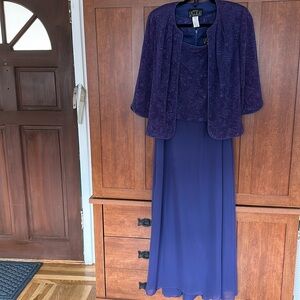 Petite ALEX evening cobalt blue dress witl tea-length glitter jacket size 14P